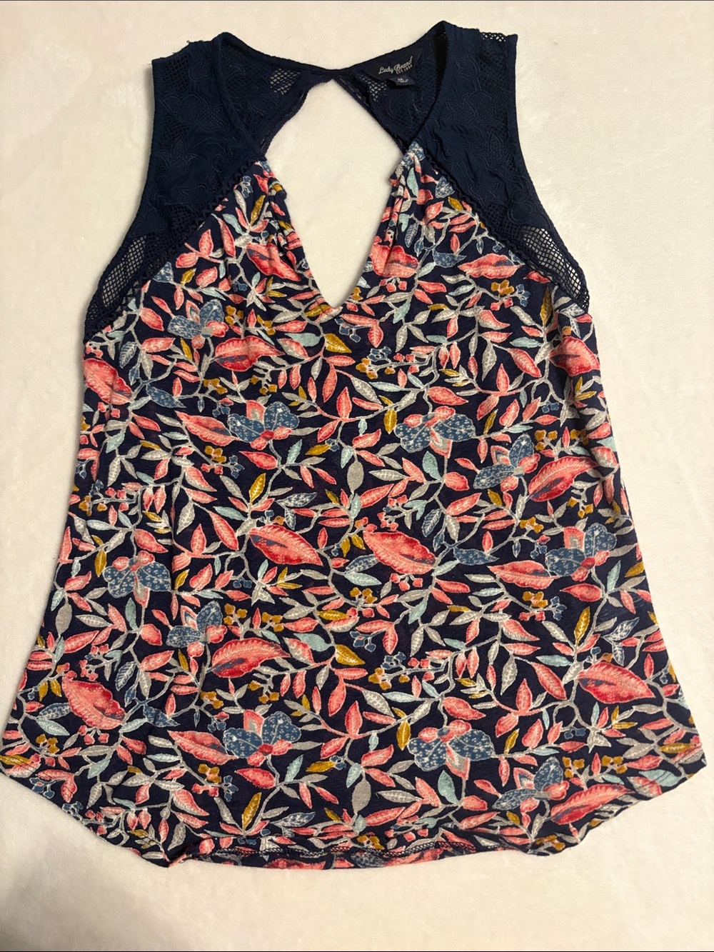Lucky Brand Navy Floral V-Neck Lace-Trim Camisole